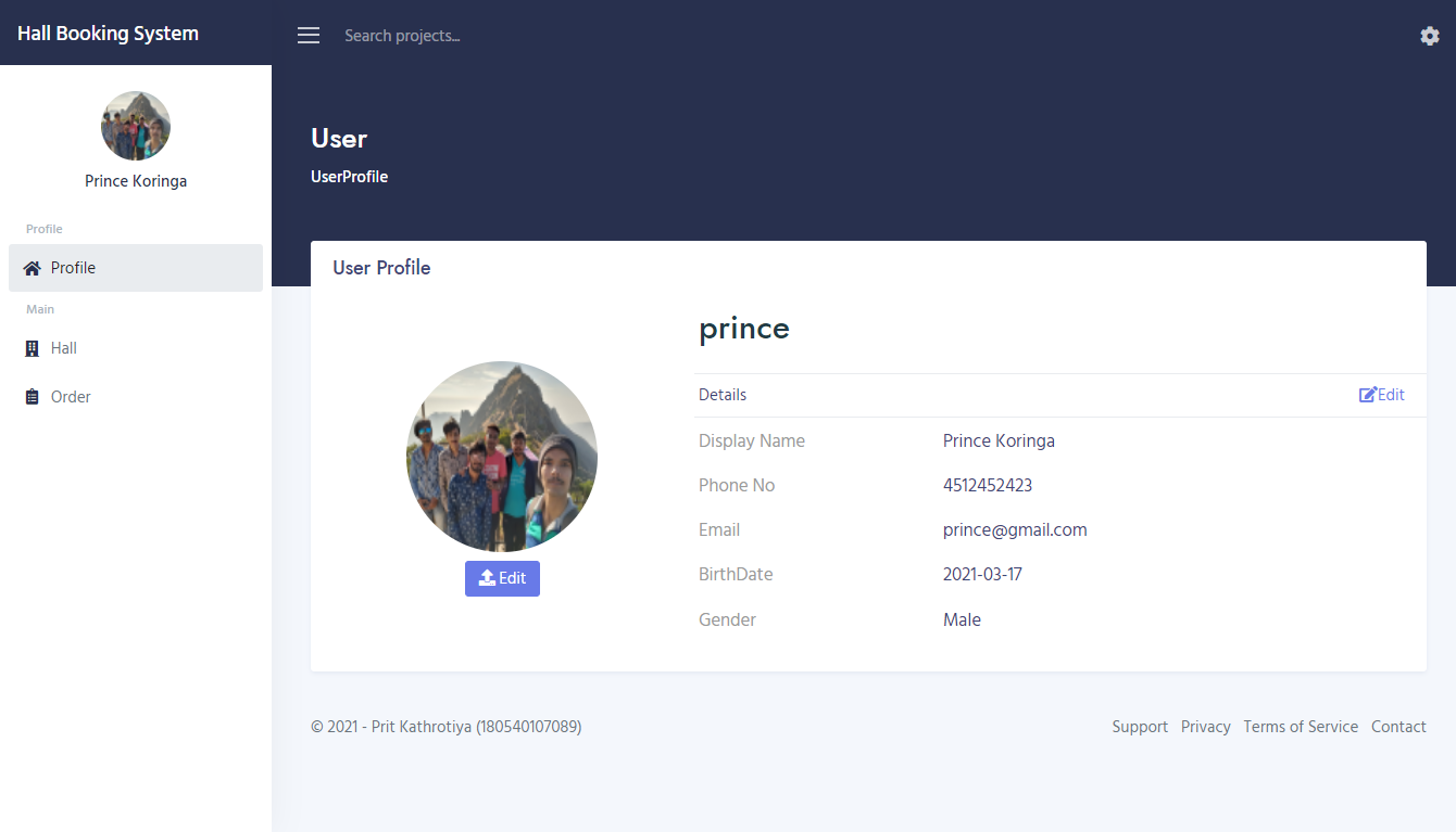 profile page